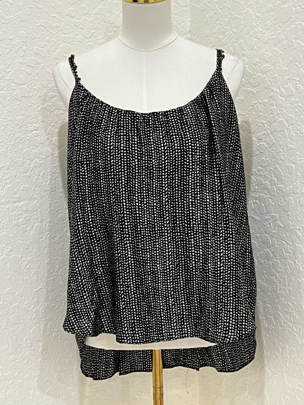 L'AGENCE Black and White Dotted Spaghetti Strap Camisole